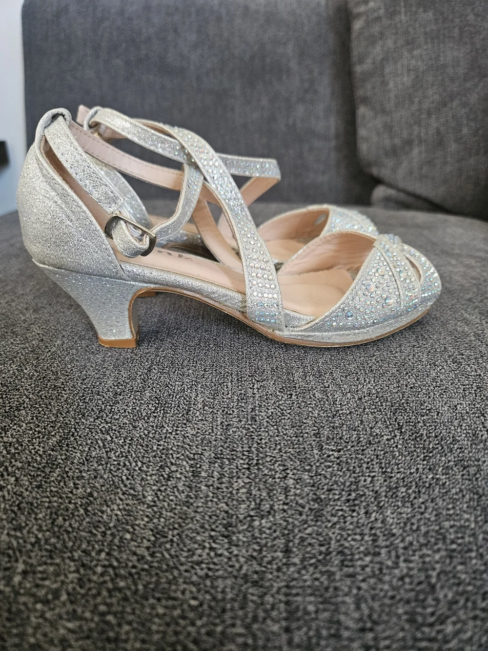 Girls' Silver Rhinestone Dress Sandals - Size 12